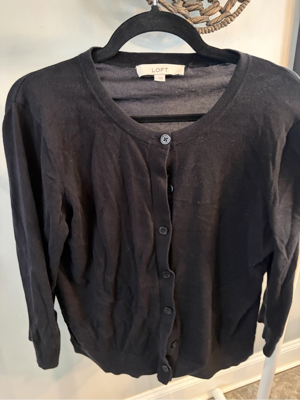 LOFT Black Crewneck Button Cardigan size large